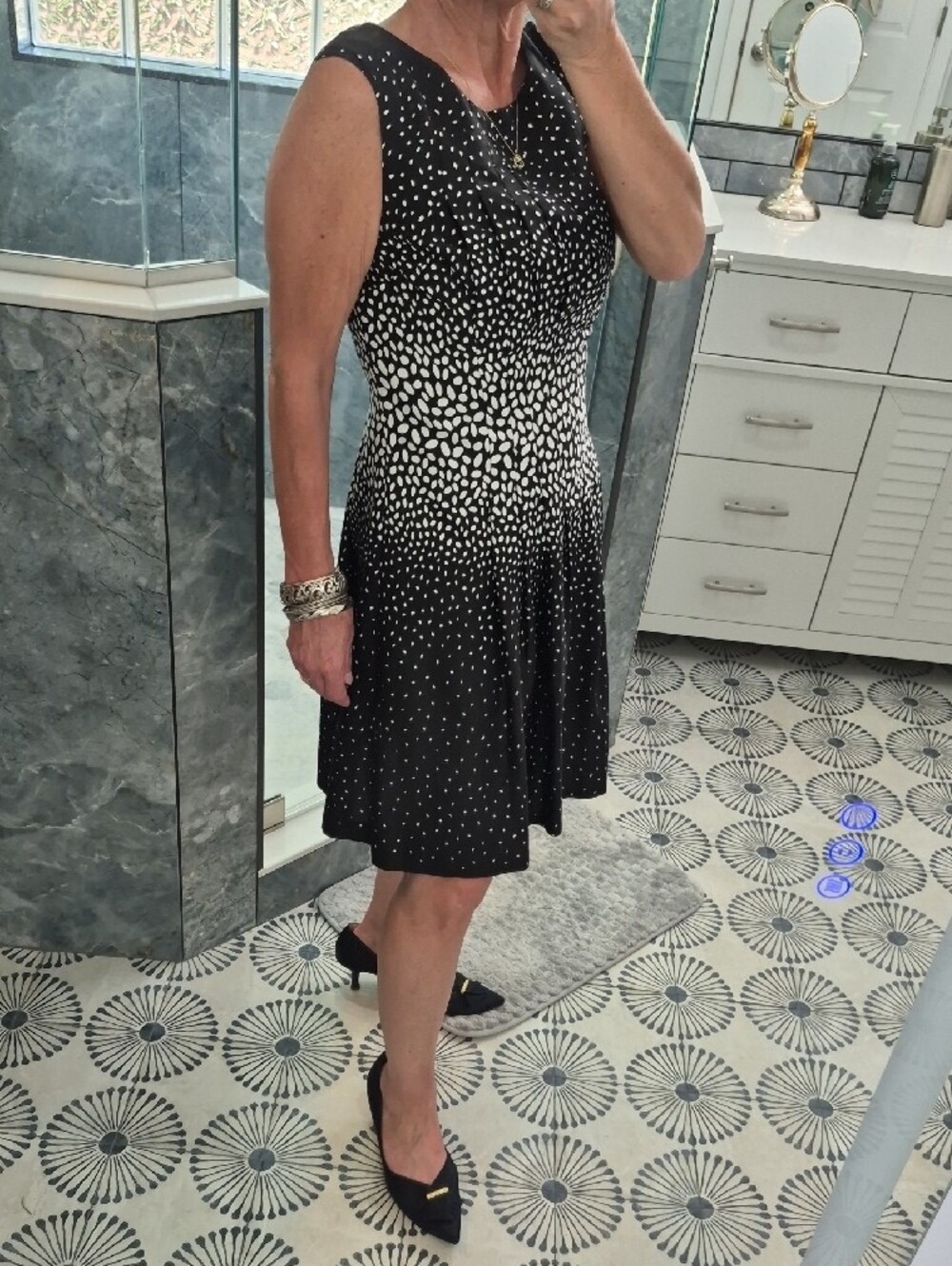 Ann Taylor Black and White Ombre Dot Sleeveless Dress